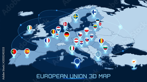 European Union map with country flags.