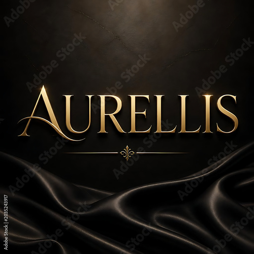 Aurelli's lettering with a golden finish presented on a dark, draped fabric background