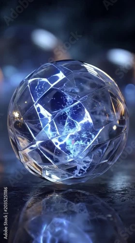 Abstract Glowing Magic Crystal Ball with Electric Blue Lightning Inside