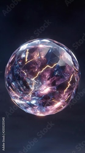 Abstract Magic Crystal Orb with Internal Electric Lightning and Purple Plasma Energy