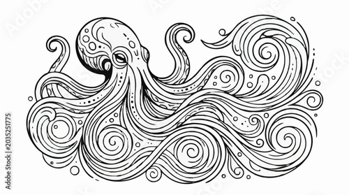 Photography World ocean day octopus illustration swimming through flowing waves