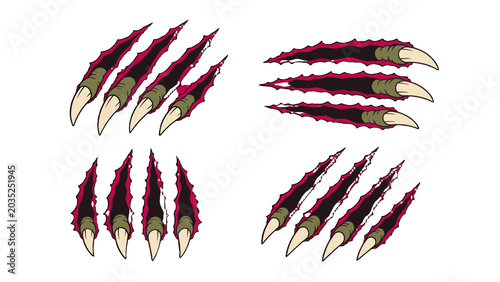 Fotografi Cartoon claw scratch marks with torn slashes set