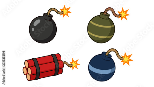 Obraz na płótnie Cartoon bomb and dynamite explosives set on white background
