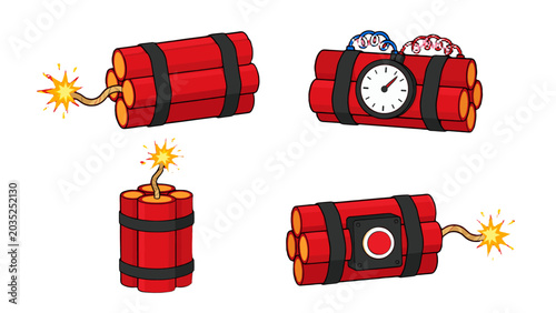 Photos Cartoon dynamite bundles with fuse timer and detonator set
