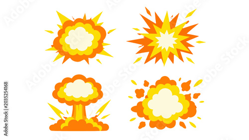 Bild auf Leinwand Cartoon explosion burst set with four colorful blast icons