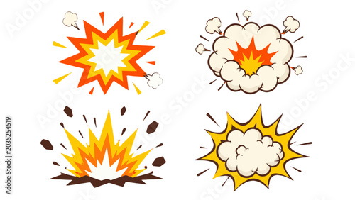Tableau sur toile Cartoon explosion burst and smoke cloud icon set