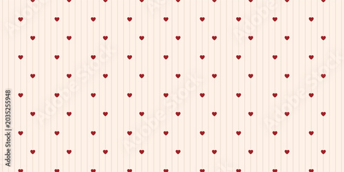 Hand drawn vertical striped seamless pattern with tiny hearts. Irregular lines cute background. Valentine's Day print for wrapping paper, textile and fabric. Vector illustration