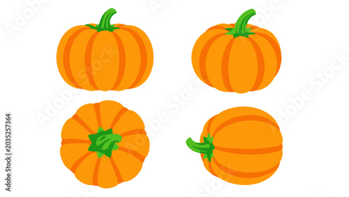 Cartoon pumpkin set with multiple views on white background