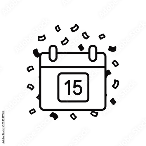 Calendar icon with date fifteen and confetti sprinkles.