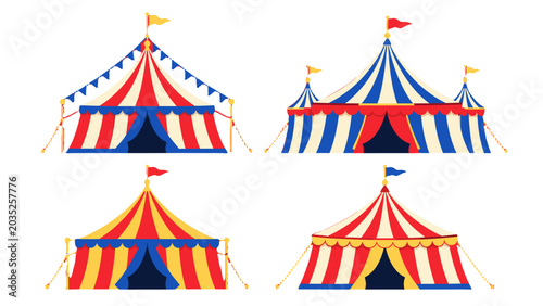 Canvastavla Set of colorful striped circus tents with flags
