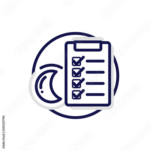 Checklist icon with crescent moon for sleep routine management.