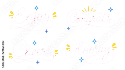 Foto Hand drawn celebratory lettering set with enjoy congrats cheers
