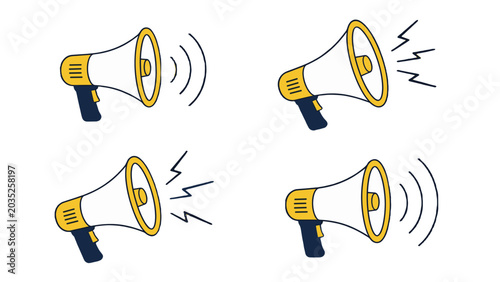 Bild auf Leinwand Set of hand drawn megaphones with sound wave symbols