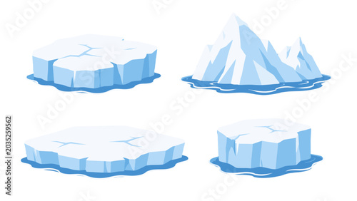 Bild auf Leinwand Set of floating ice floes and iceberg shapes in blue vector style