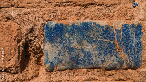 Bild auf Leinwand Ancient blue glazed tile fragment from Uruk in Iraq showcases historical craftsm