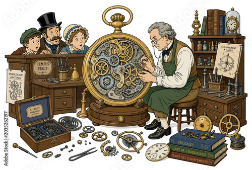 Photos Clockmaker at work with family.