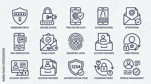 Tableau sur toile Digital Security and Authentication Icons Set.