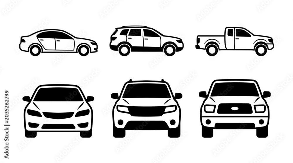 Obraz premium Collection of Vehicle Silhouettes and Icons.