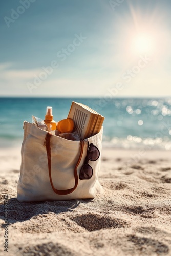 Beach Bag with Sunscreen Books and Sunglasses Summer Travel