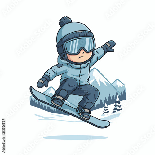 Pixel Art Snowboarder Child Performing Trick in Snowy Mountains Winter Sport Action