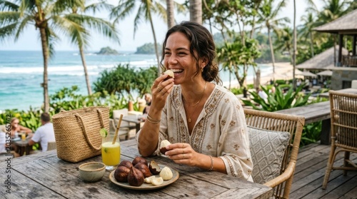 senior woman drinking coffee in garden