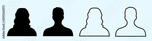 People silhouette head to shoulders, man woman profile person outline flat vector