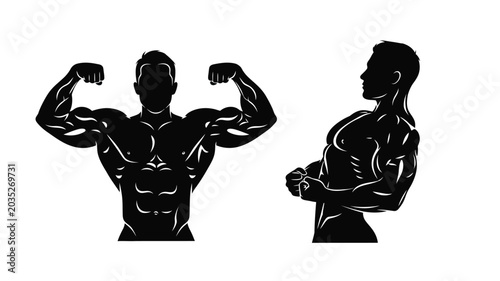 Bild auf Leinwand Muscular man posing black silhouette illustration anatomy