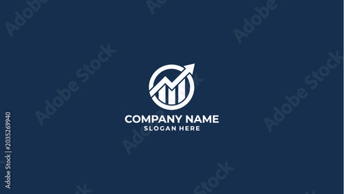 Business Growth Chart Logo Design with Upward Arrow on Dark Blue Background