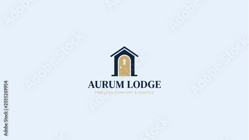 Photography Aurum Lodge hotel accommodation logo design with house and keyhole icon