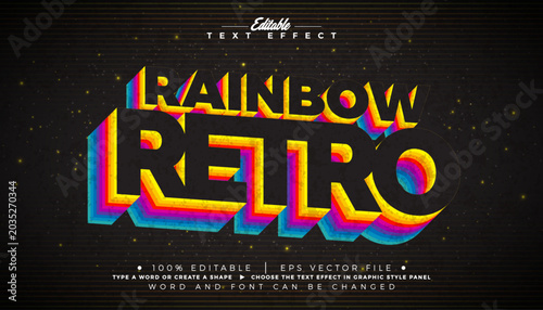 Bild auf Leinwand Rainbow Retro Editable Text Effect Graphic Style with Colorful Vintage Typography Lettering on Dark Background