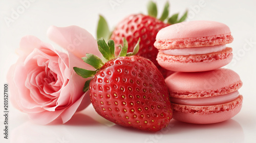ストロベリーとローズマカロン / Floating Strawberries & Rose Macarons