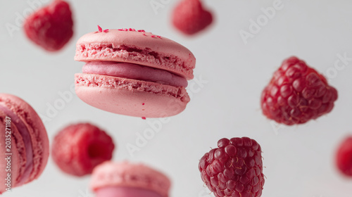 ラズベリーとピンクマカロンの浮遊 / Floating Raspberries & Pink Macarons