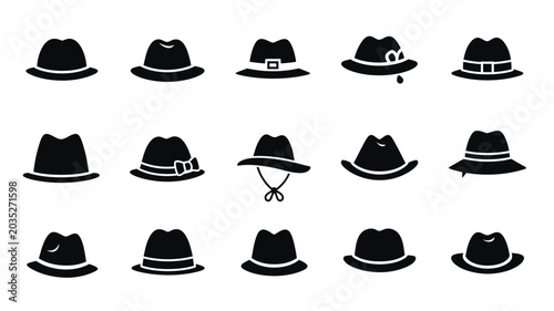 Tableau sur toile Collection Of Various Fedora Hats In Black Silhouette