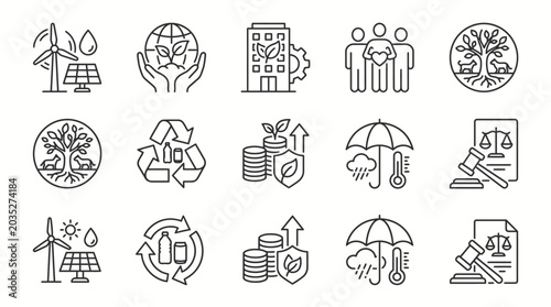Cuadro en lienzo Set of outline icons representing environmental protection and sustainable development for a better future