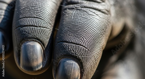 Extreme Close-up of Gorilla Fingers Showing Detailed Fingerprints and Nails, Macro View of Primate Hand Anatomy
