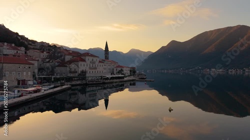 Perast, Montenegro historic townscape  in Kotor Bay