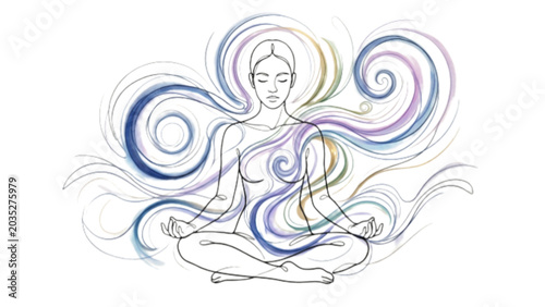 Tableau sur toile Continuous One Line Human Silhouette with Flowing Energy Curves – Emotional Ener