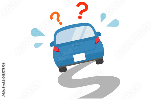 道に迷って蛇行運転する車のイラスト