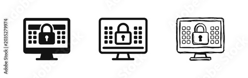 Photography Computer Security and Lock Icon Set, Data Privacy and Cyber Protection Symbols i