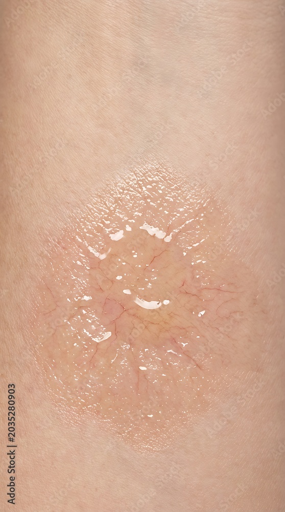 Fototapeta premium Close-up of a Blistered Skin Condition on Human Skin.