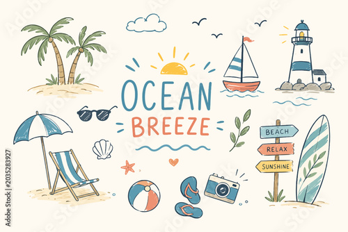 ocean breeze summer doodle set