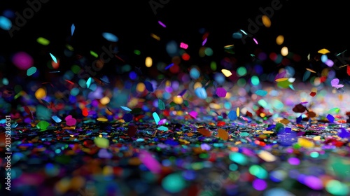 Glittering color shower against a dark backdrop in a detailed 3D illustration