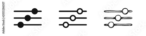 Fotografie Adjustment Sliders and Settings Control Panel Icon Set in Solid, Outline, and Do