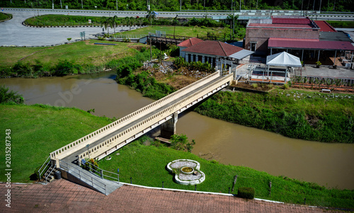 High Angle View of Pedestrian Bridge Crossing a River
