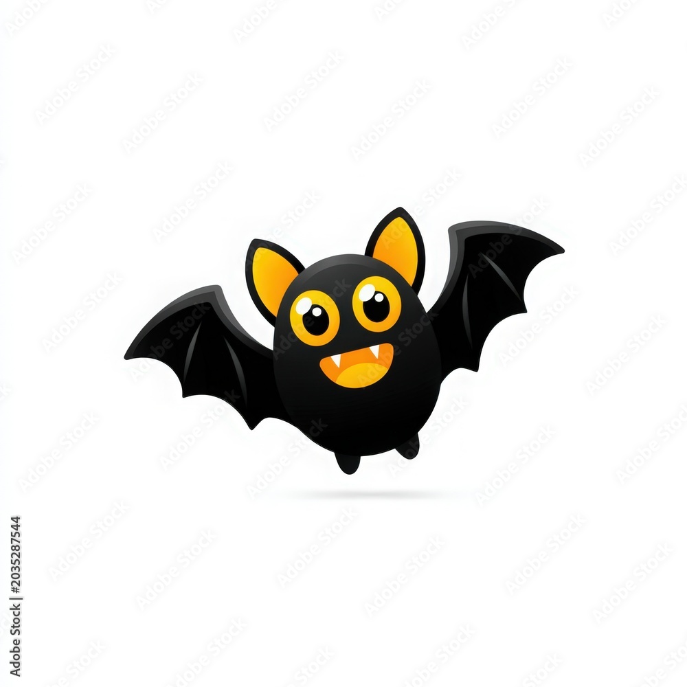 Fototapeta premium Cute Cartoon Bat with Big Yellow Eyes and Open Wings Illustration