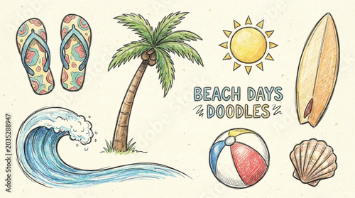 Foto Beach Days Summer Vacation Icon Set.
