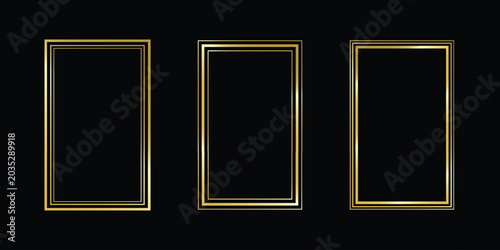 golden thin rectangle frame set shining gold square borders