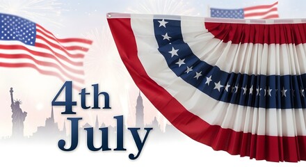Celebration of Fourth of July with patriotic decorations and flags.