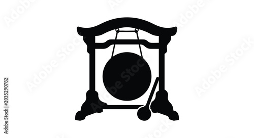 Foto gong on stand silhouette percussion instrument music sound black white backgroun