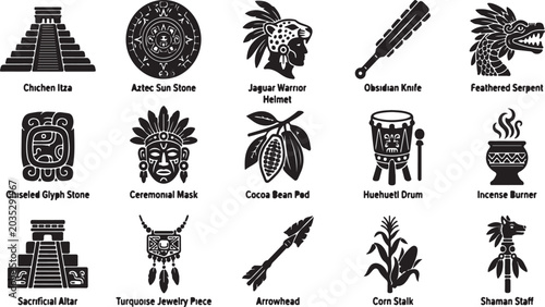 Tableau sur toile Ancient mesoamerican artifacts, symbols, and ceremonial